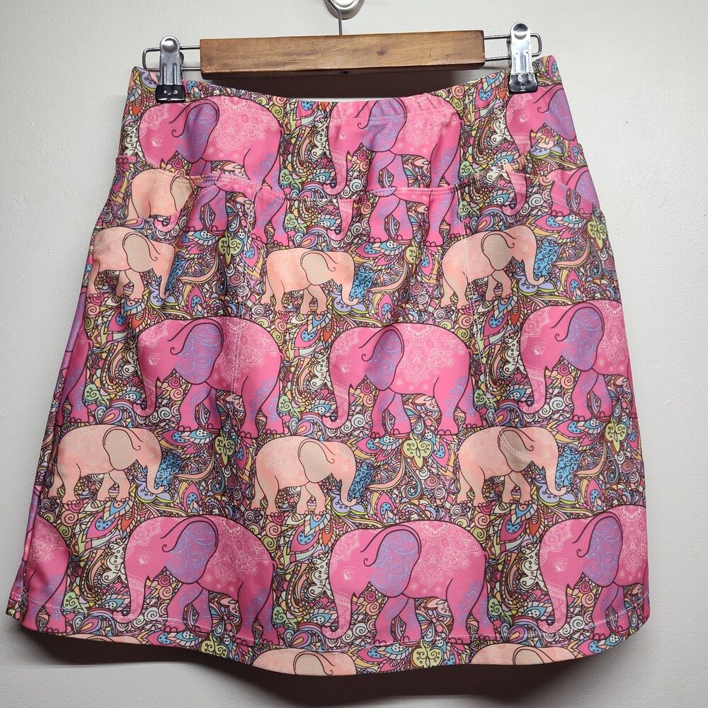 B-Skinz Skirt Women S Pink Elephants Stretch Pockets Athleisure Activewear Sport